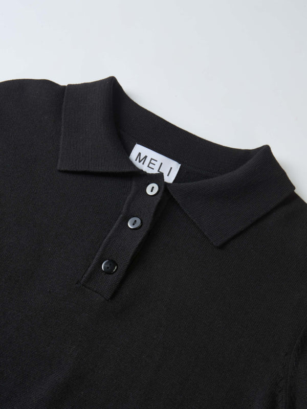 Knit Maxi Polo Dress - Black