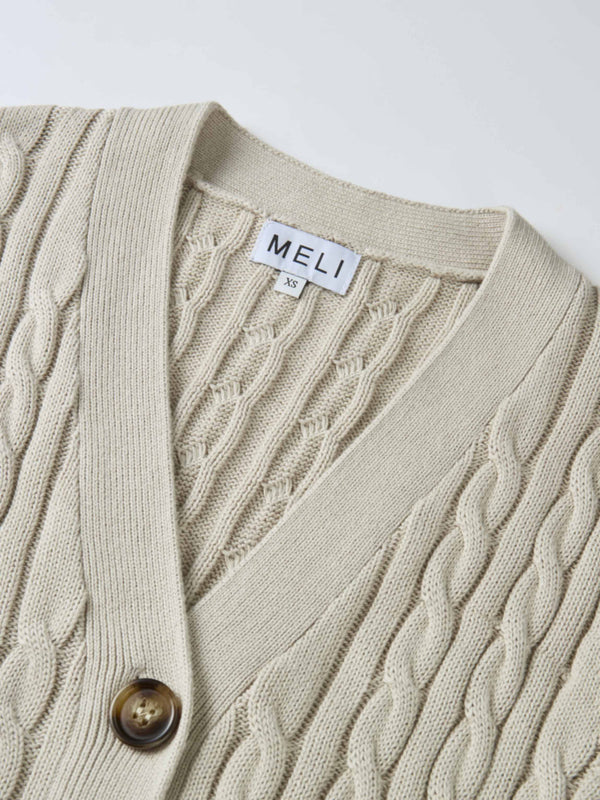 Cable Belted Long Sweater Dress - Tan
