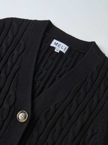 Cable Belted Long Sweater Dress - Black