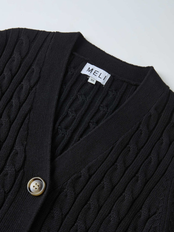 Cable Belted Long Sweater Dress - Black