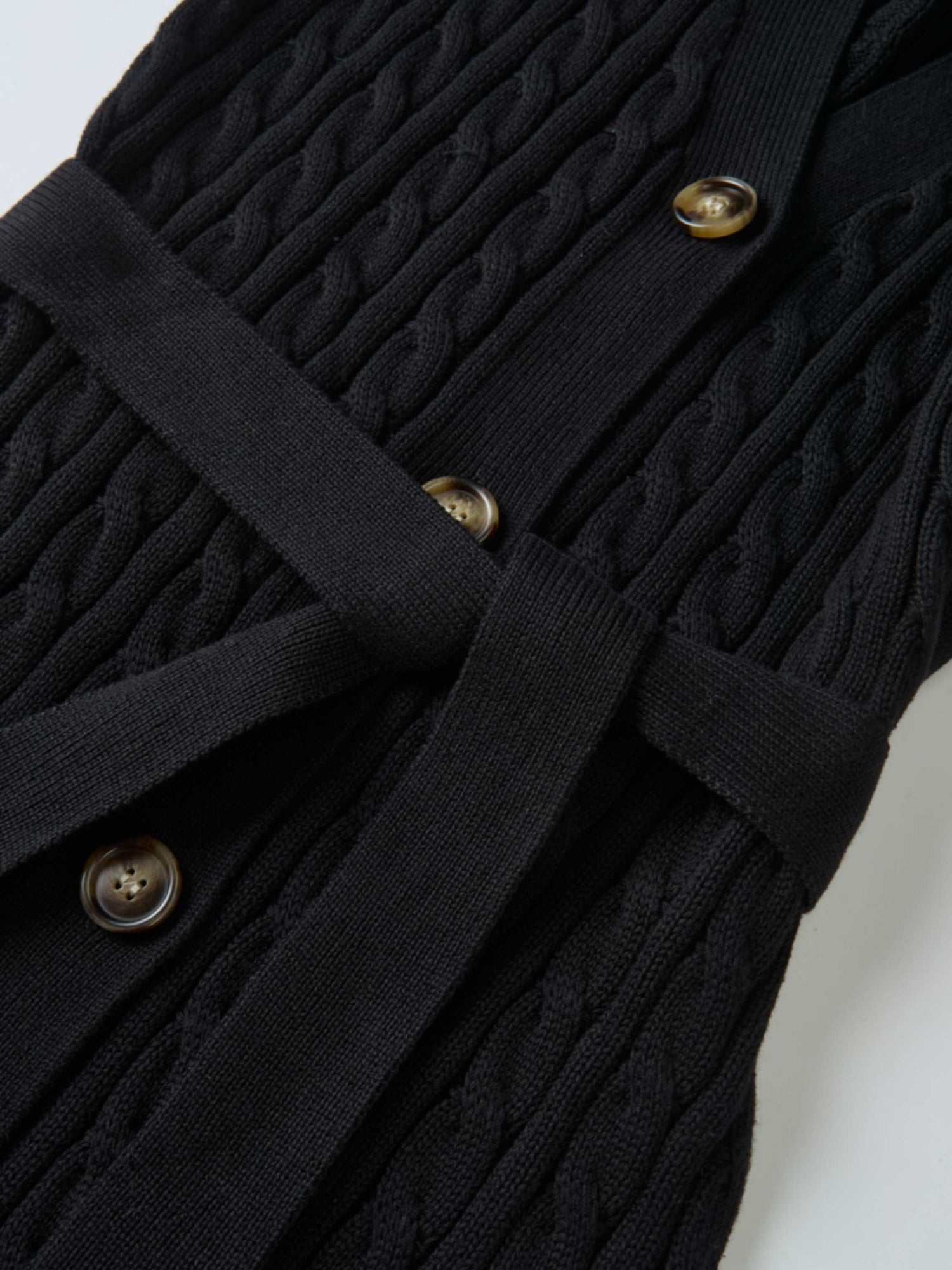 Cable Belted Long Sweater Dress - Black