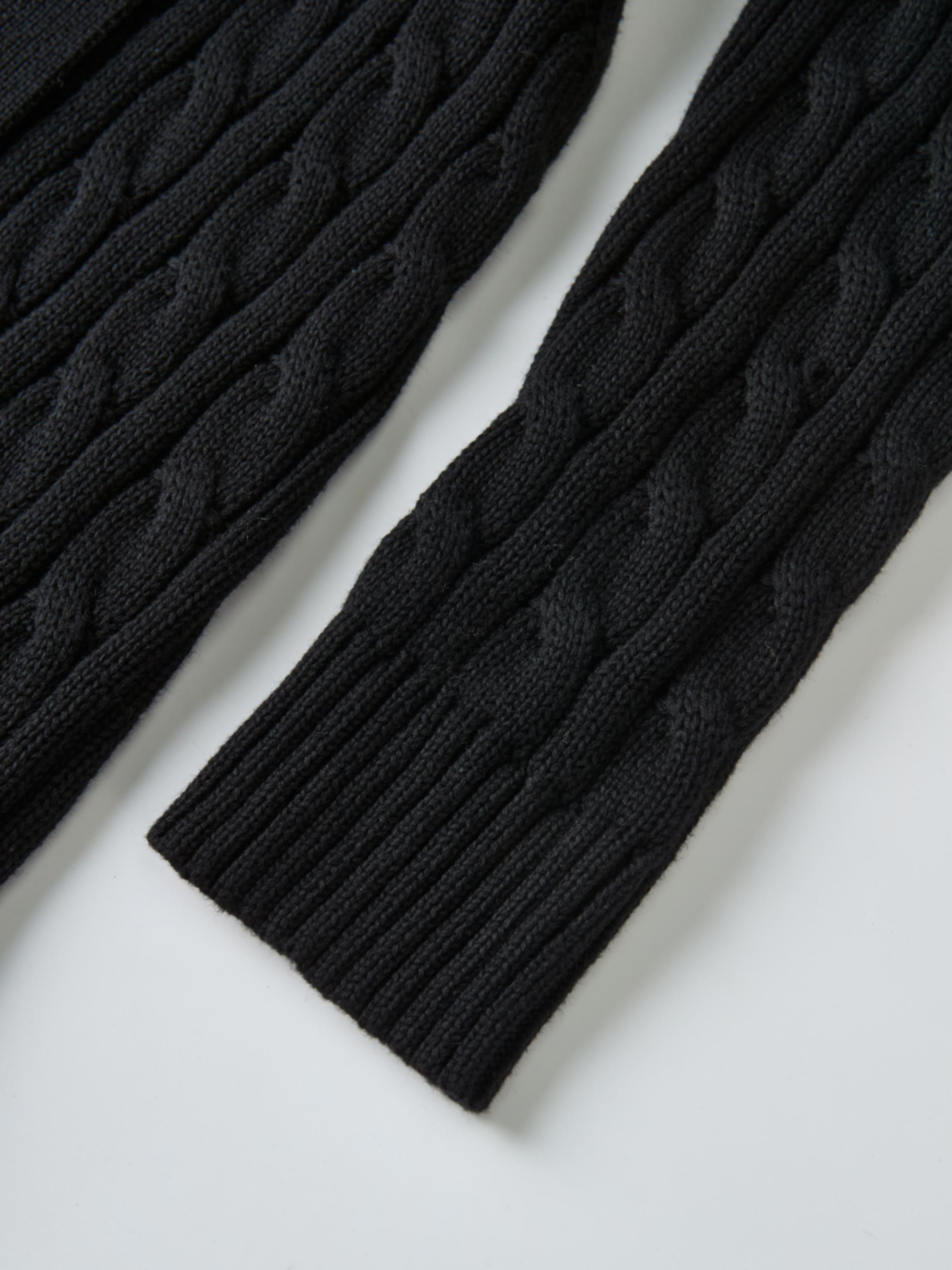 Cable Belted Long Sweater Dress - Black