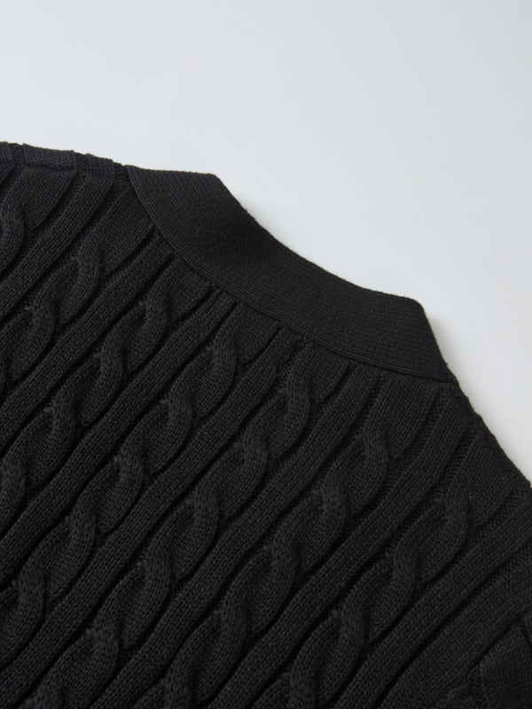 Cable Belted Long Sweater Dress - Black