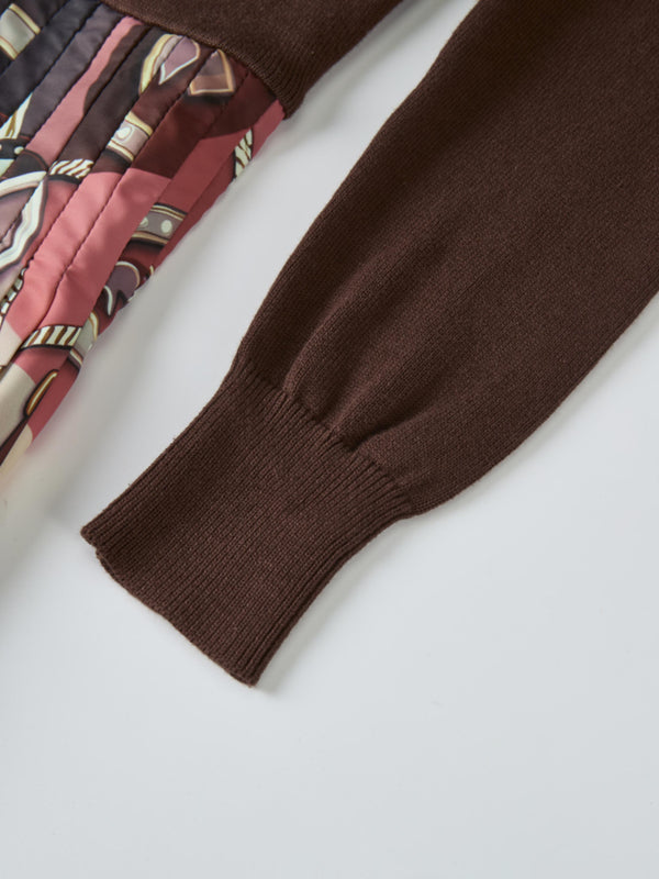 Knit Polo Top Pleat Dress - Brown