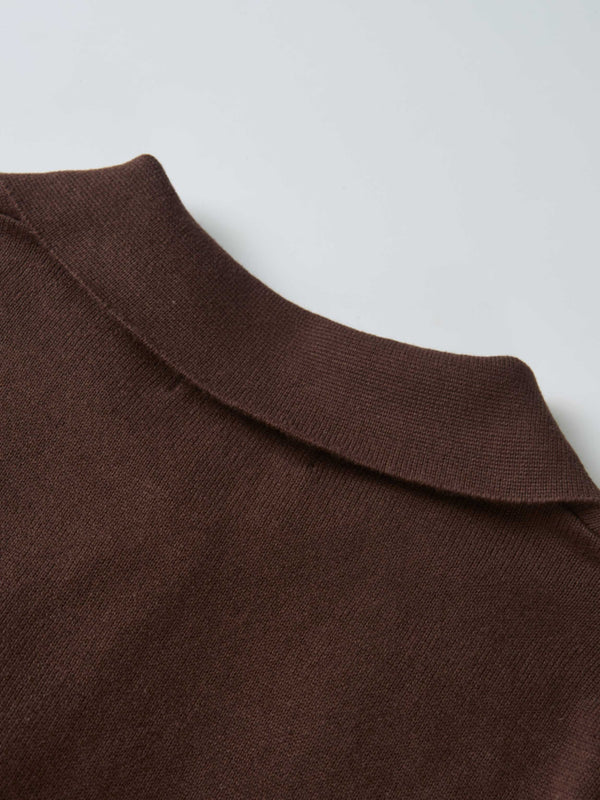 Knit Polo Top Pleat Dress - Brown