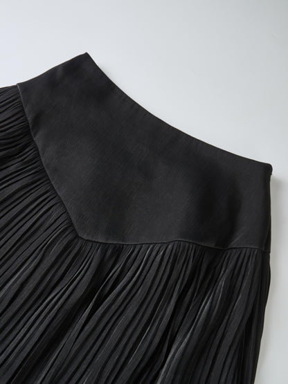 Pointed Yoke Shimmer Skirt - Black
