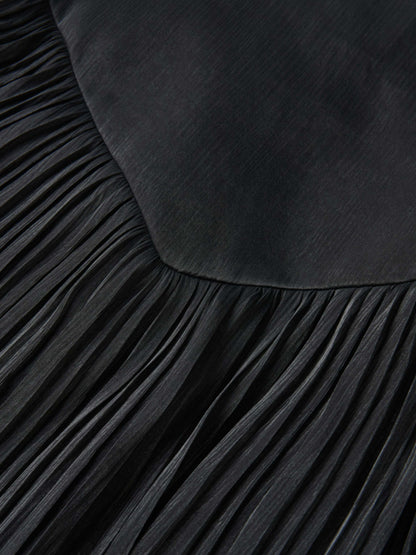 Pointed Yoke Shimmer Skirt - Black