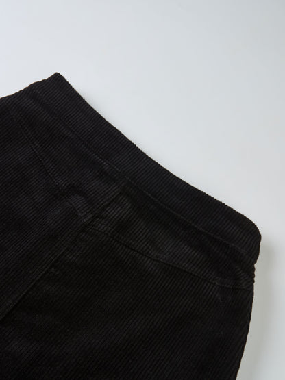 Corduroy Front Pleat Skirt - Black