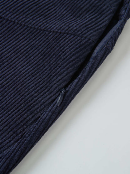 Corduroy Front Pleat Skirt - Navy