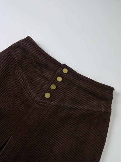 Corduroy Front Pleat Skirt - Dark Brown