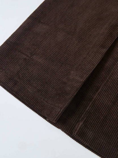 Corduroy Front Pleat Skirt - Dark Brown
