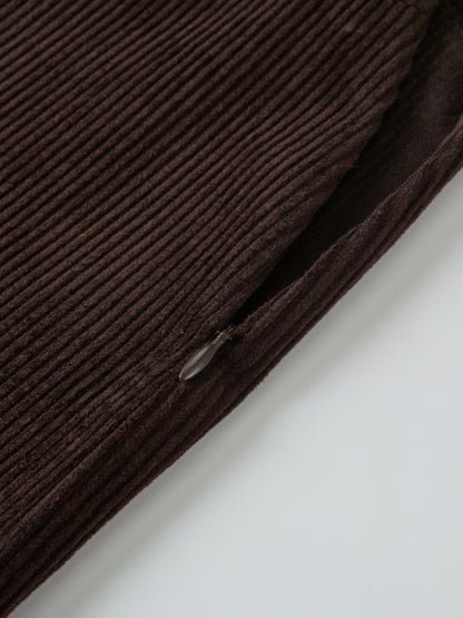 Corduroy Front Pleat Skirt - Dark Brown