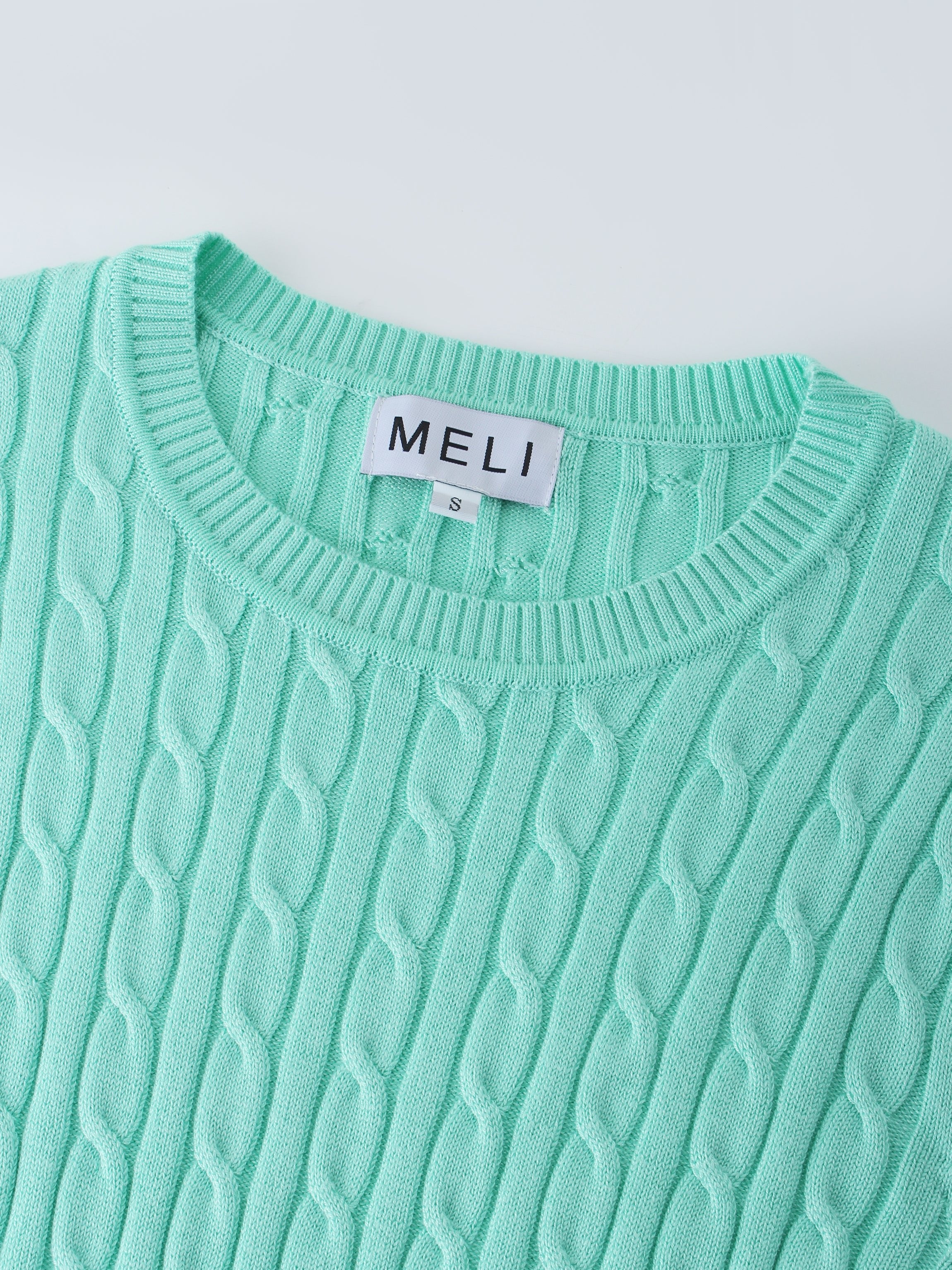 Knit Cable Sweater-Mint