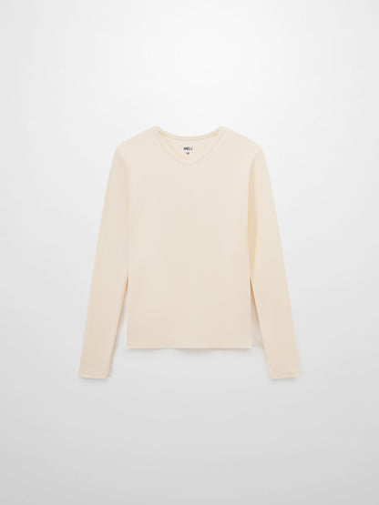 Soft Ribbed High V Tee-Cream