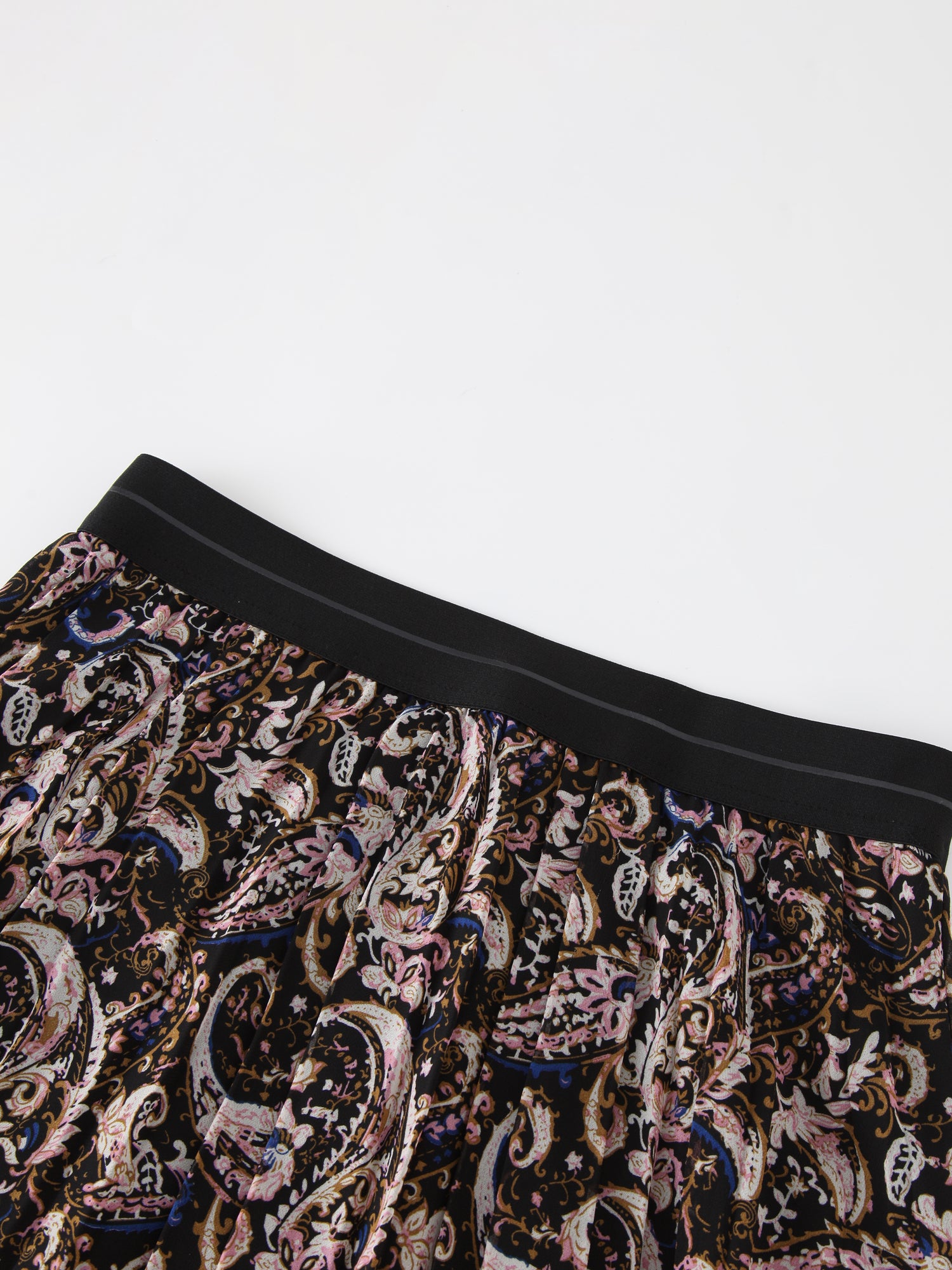 Printed Pleated Skirt 37&quot;-Colored Paisley