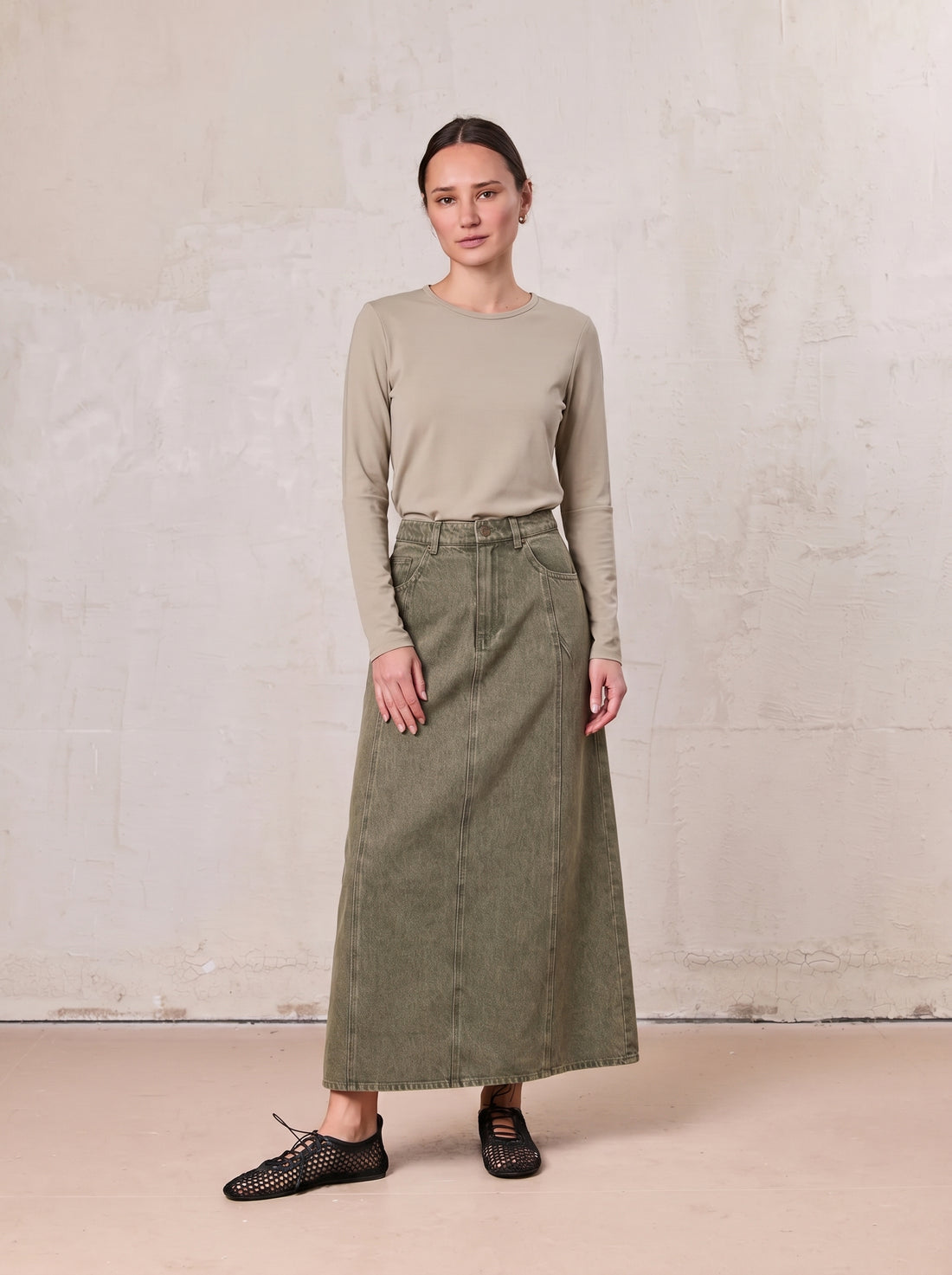 Crew Ribbed Dolman-Muted Olive