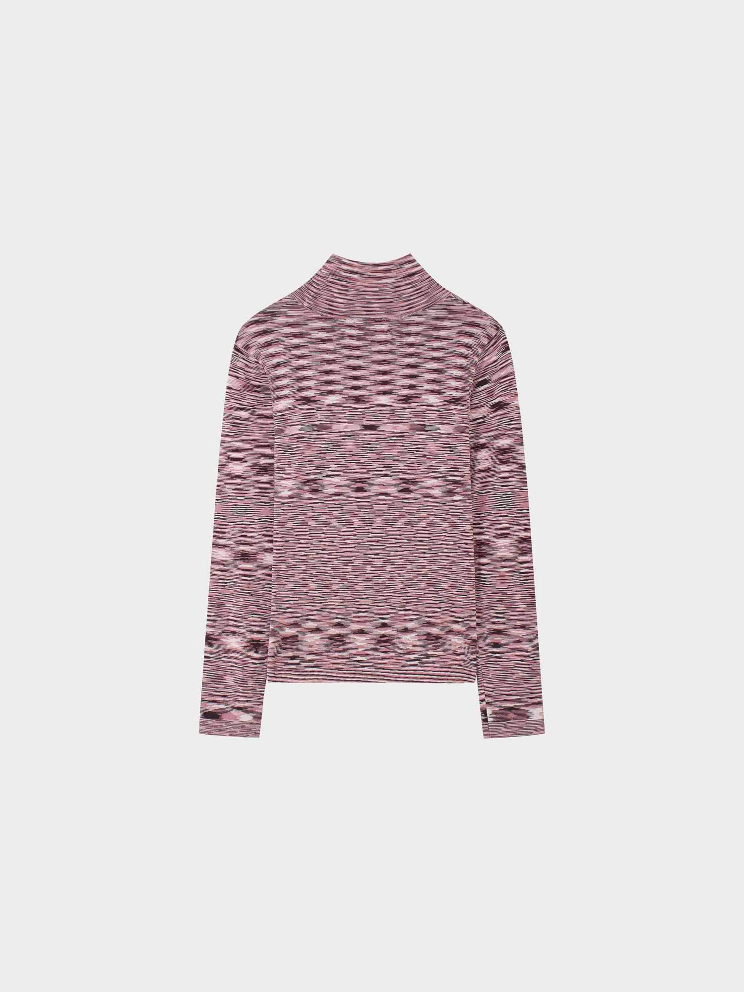 Abstract Stripe Knit Turtleneck-Pink/Burgundy