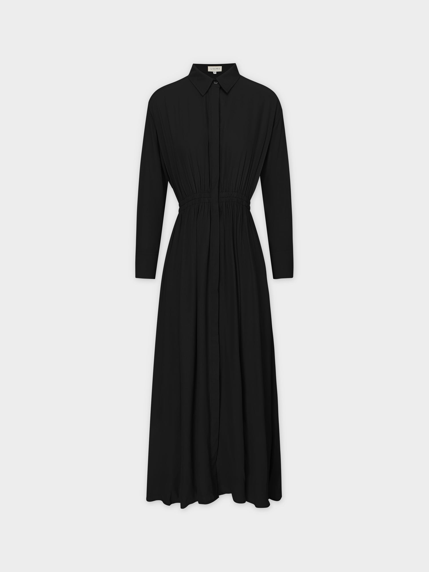 ELASTIC WAIST SHIRTDRESS-BLACK