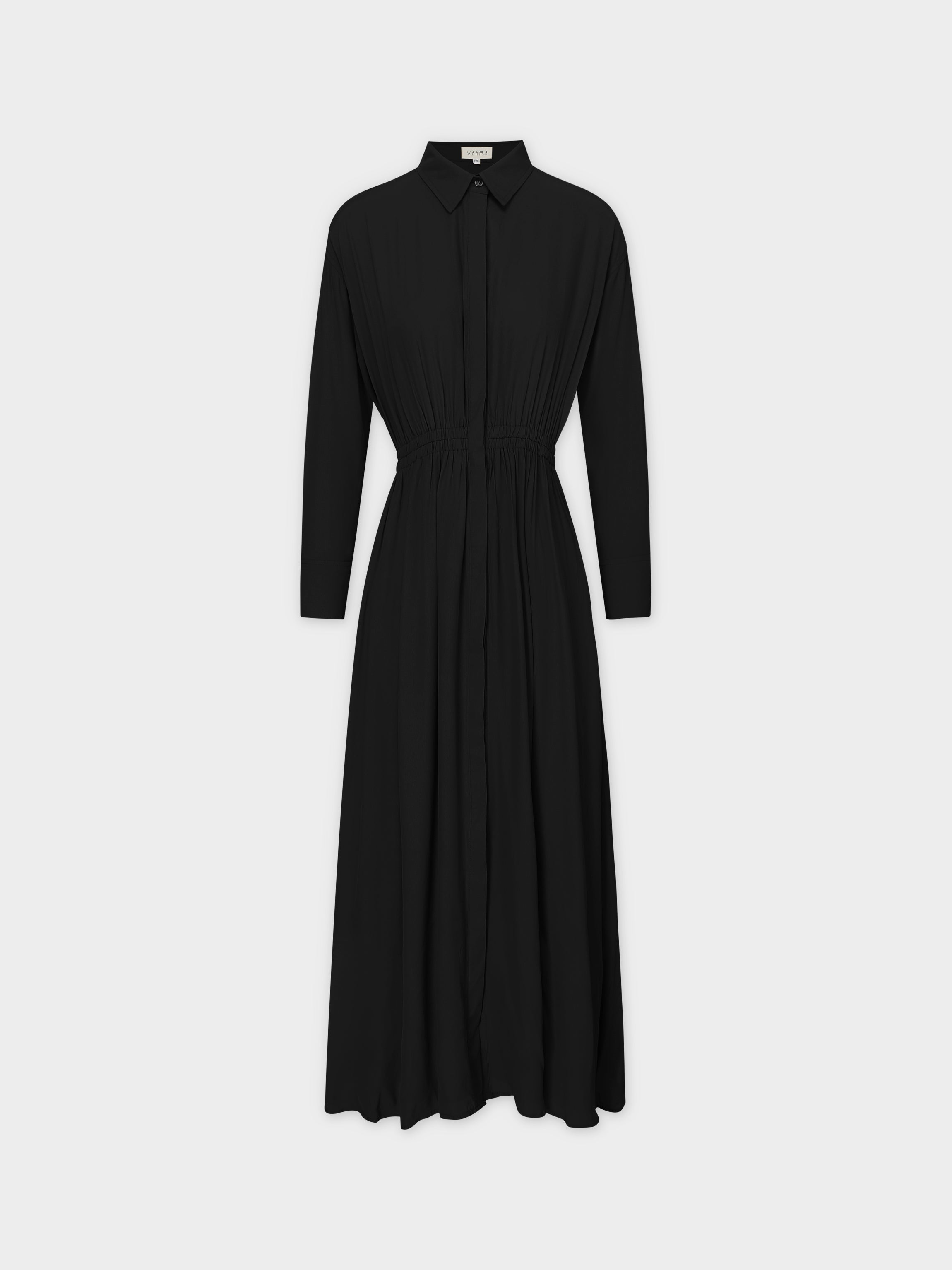 ELASTIC WAIST SHIRTDRESS-BLACK