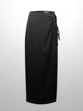 Ring Detail Faux Wrap Skirt-Black