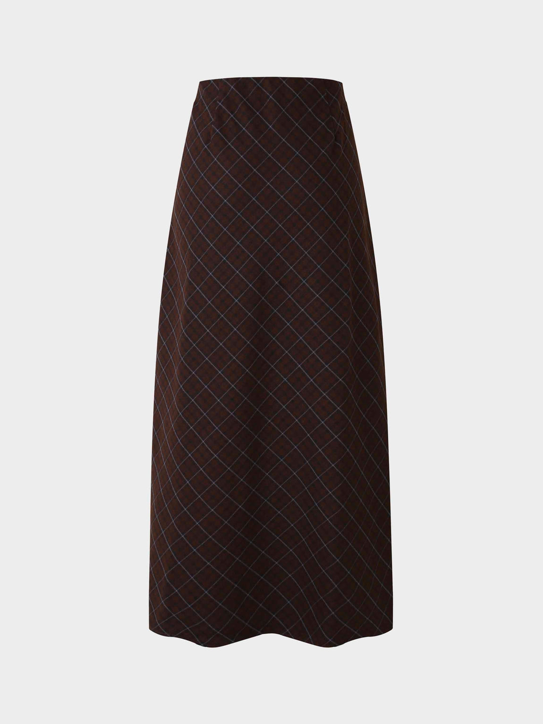 Leather Piped Skirt-Brown Plaid