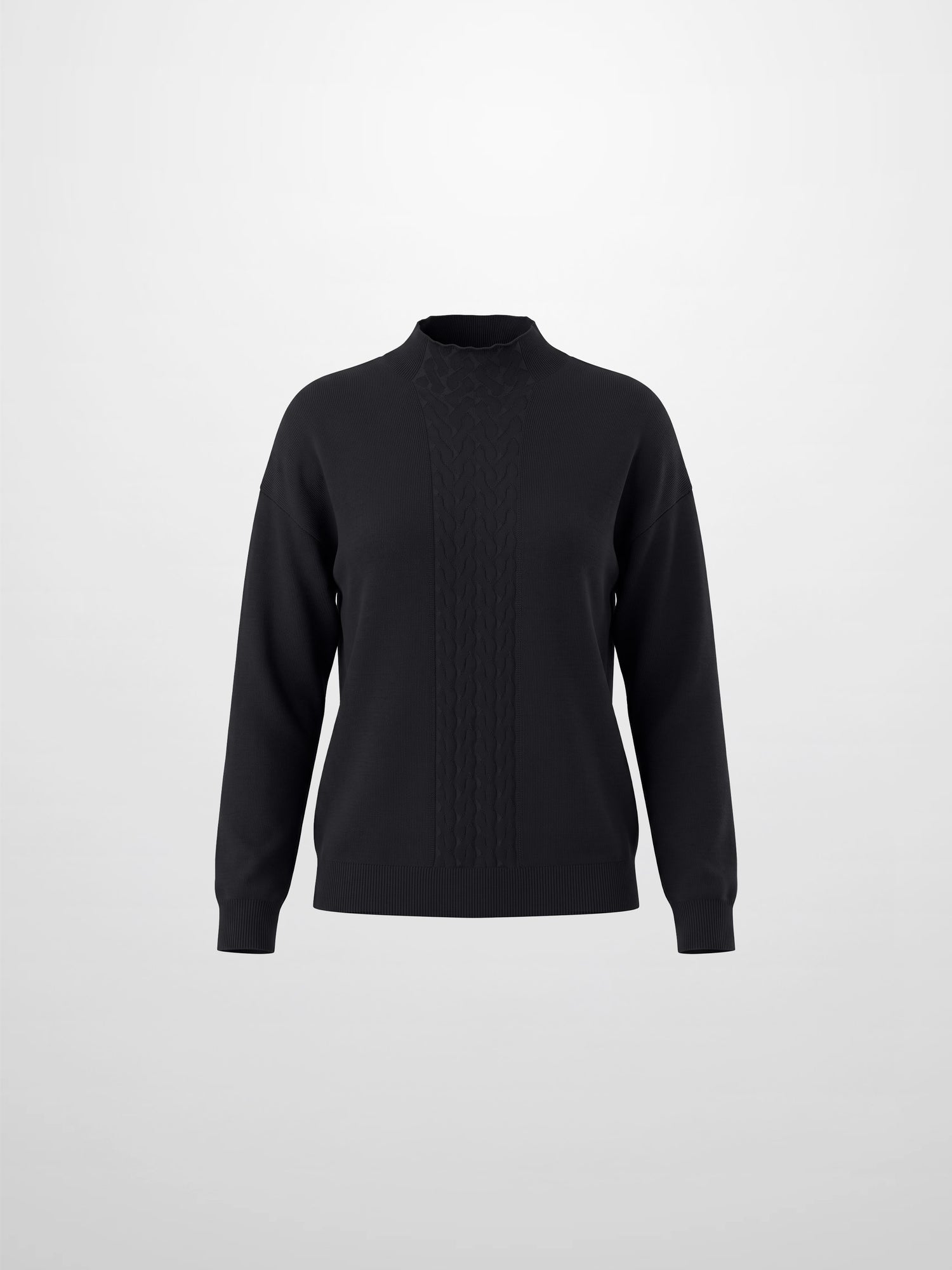 Thin Knit Center Cable Sweater - Black