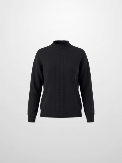 Thin Knit Center Cable Sweater - Black