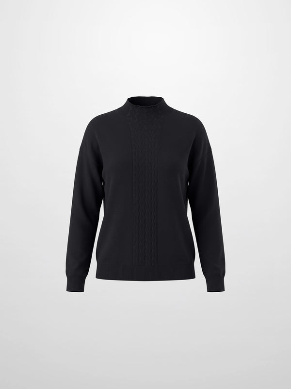 Thin Knit Center Cable Sweater - Black