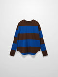 Oversized Rounded Hem T-Shirt-Brown/Cobalt