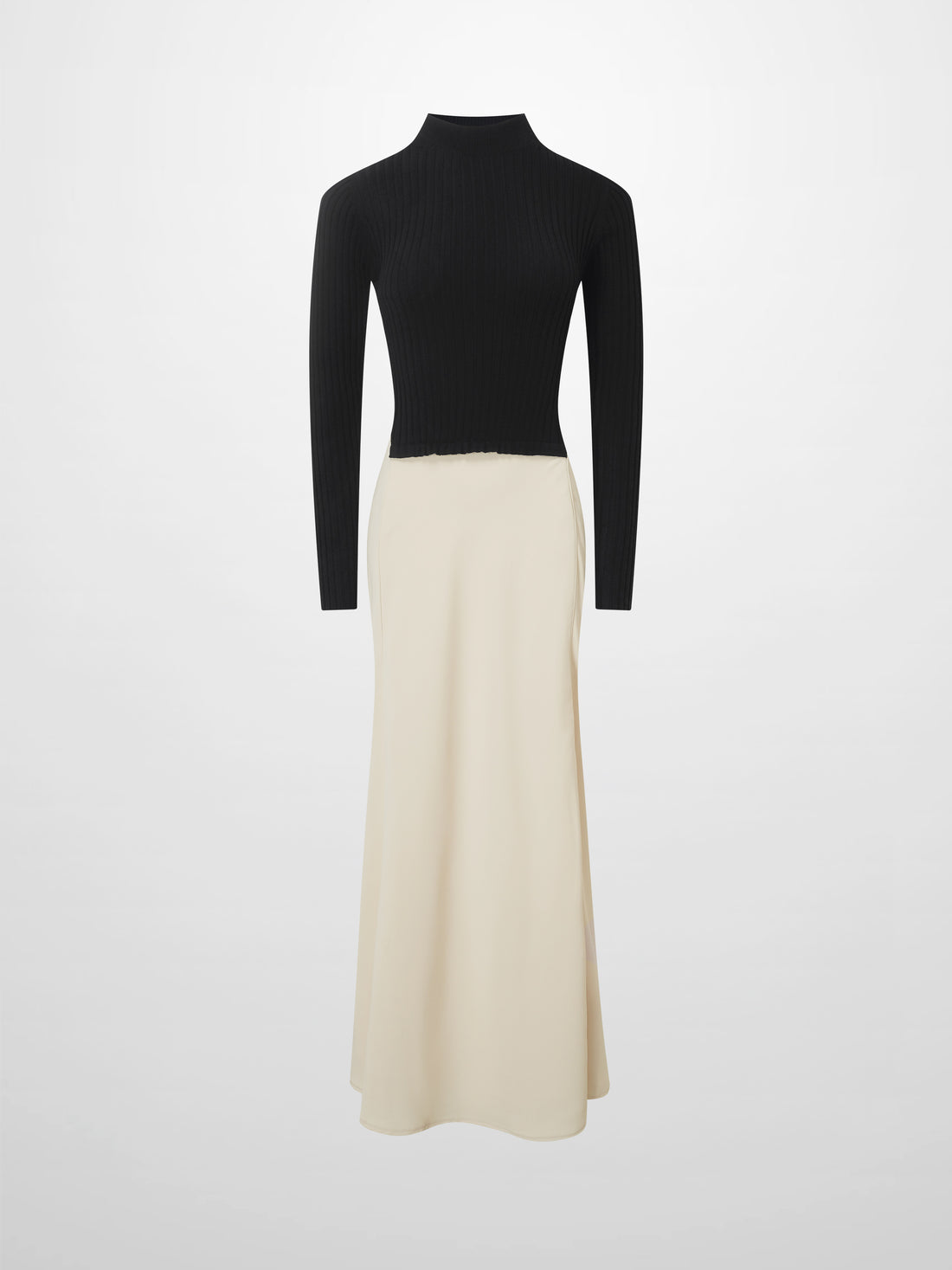 Crepe Bottom Dress-Black/Cream