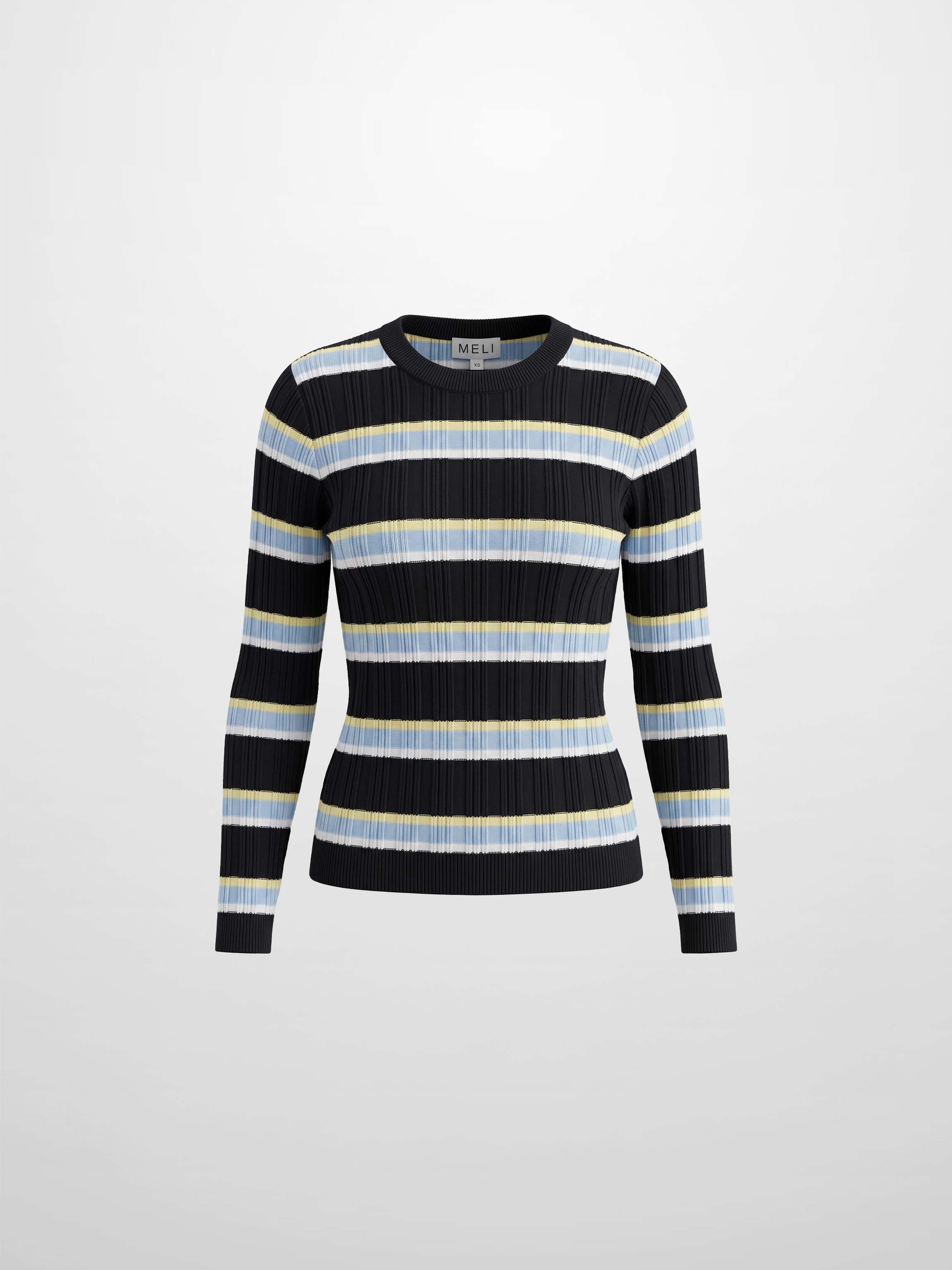 Mixed Ribbed Stripe Sweater - Black