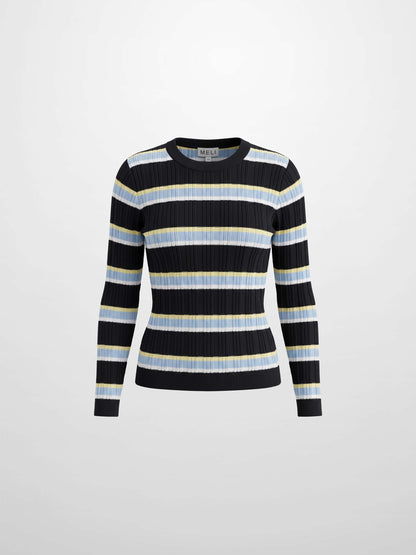 Mixed Ribbed Stripe Sweater - Black