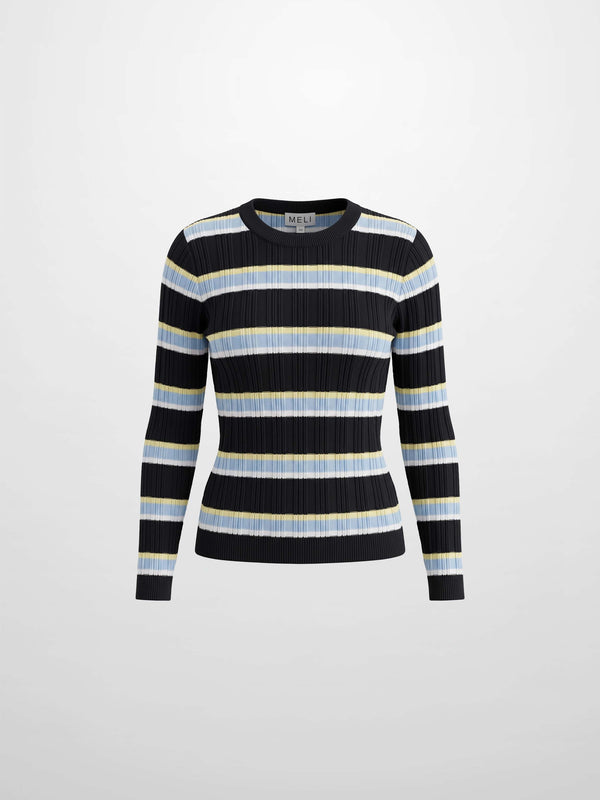 Mixed Ribbed Stripe Sweater - Black