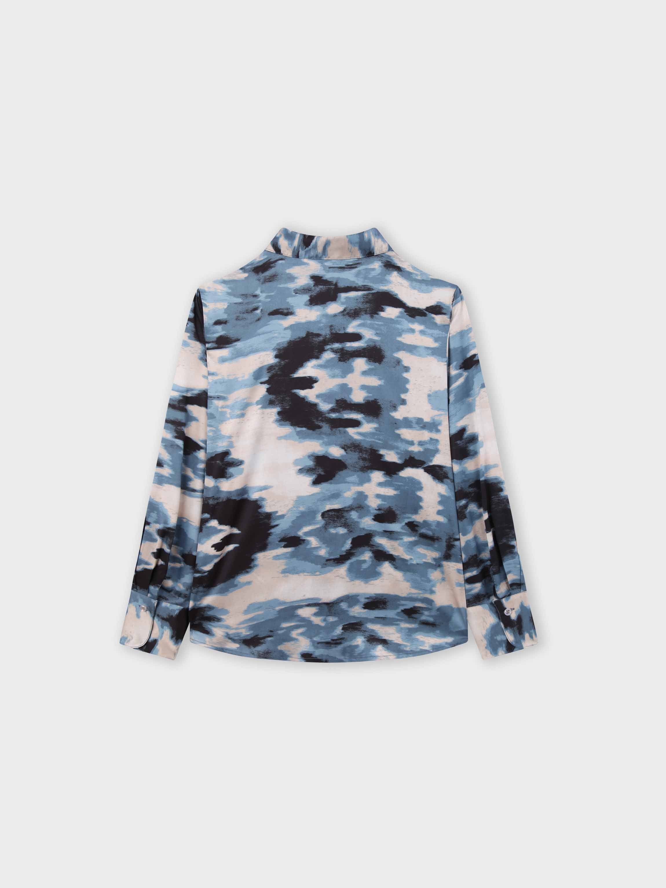 Oversized Satin Slip Blouse-Blue Brushstrokes