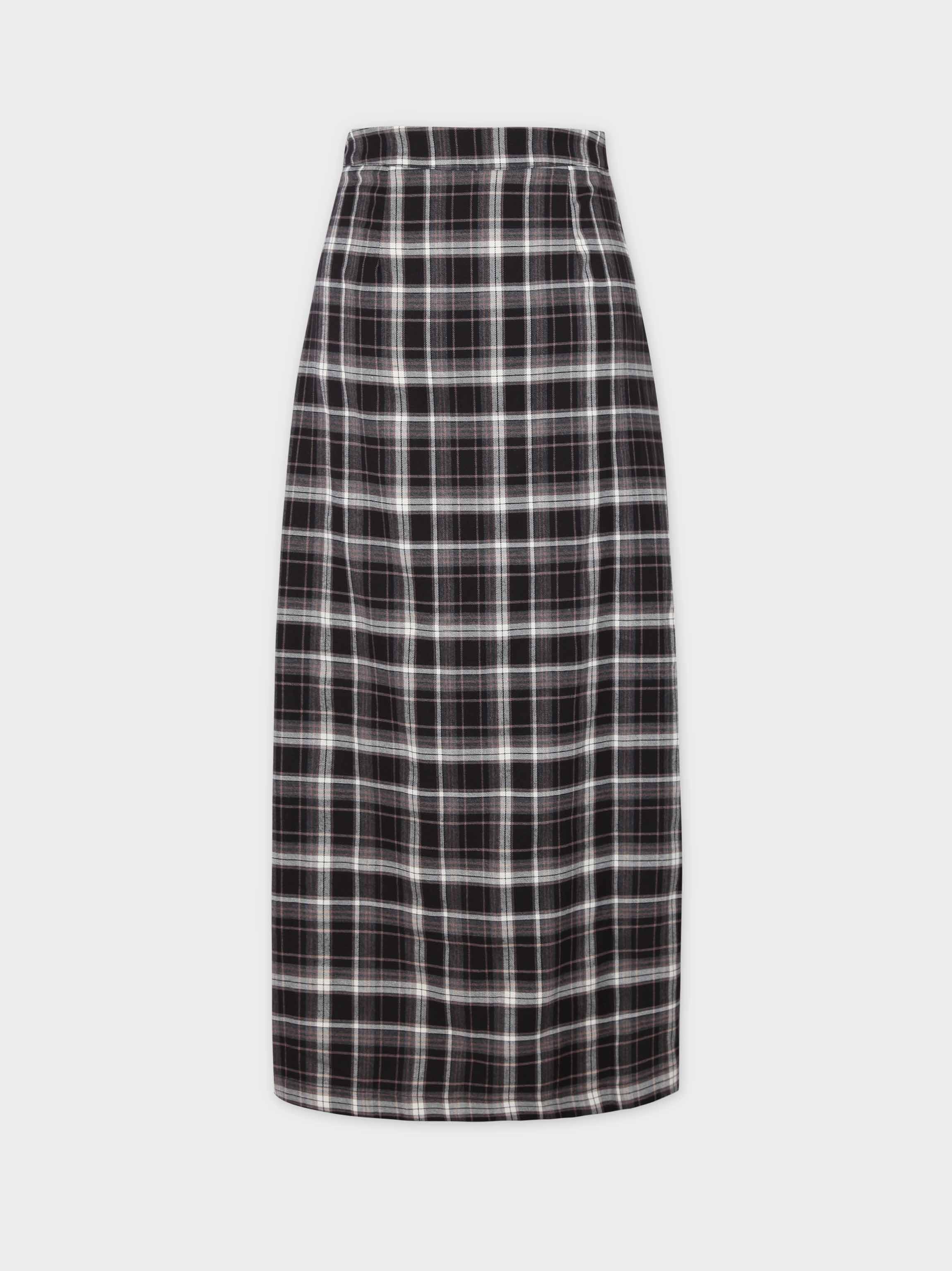 Pin Closure Wrap Skirt-Neutral Plaid