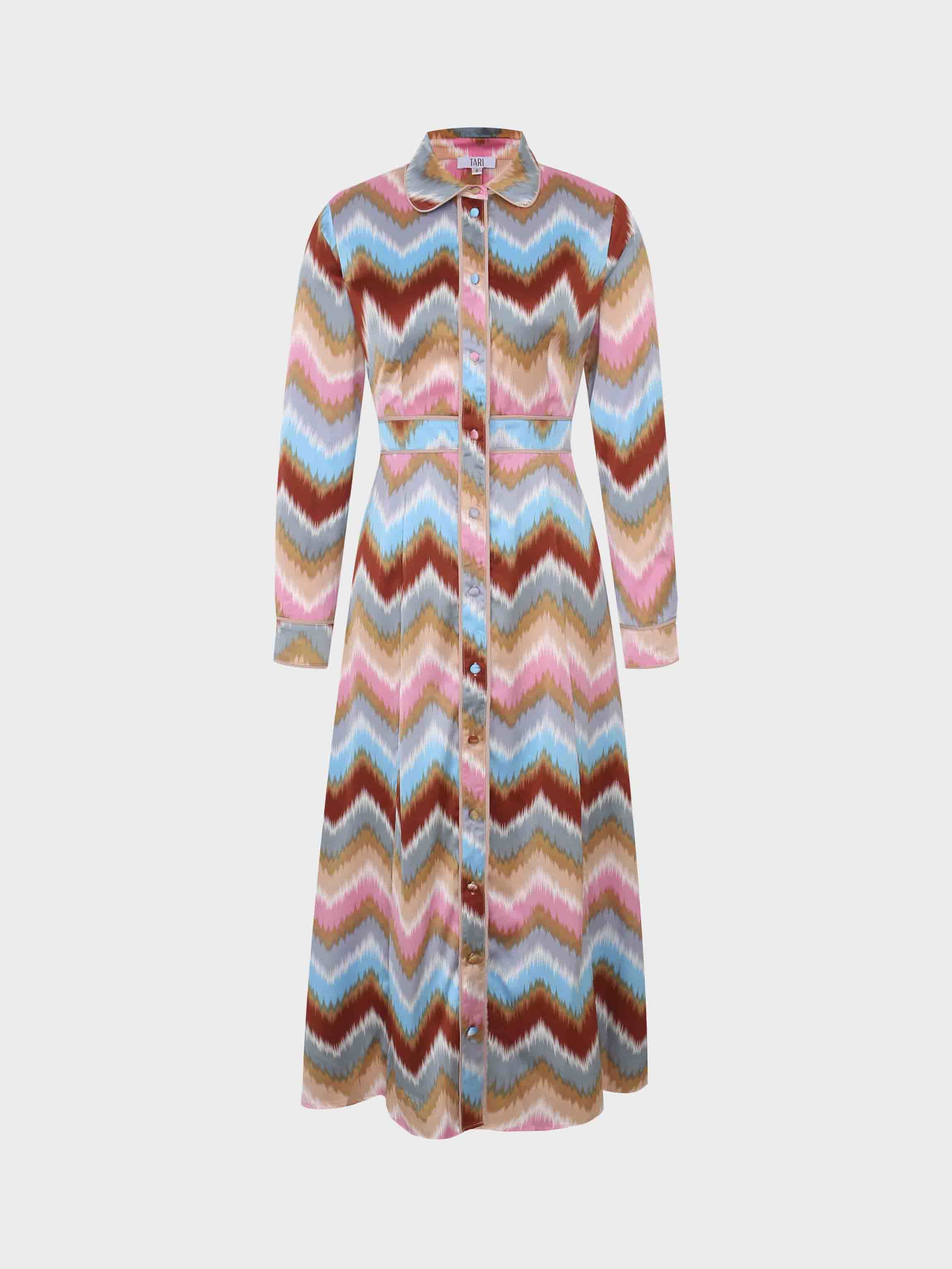 Piped Detail Dress-Chevron Stripe