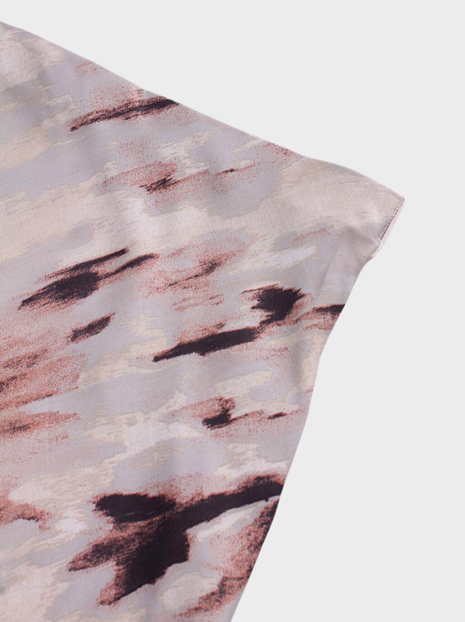 Printed Satin Slip Skirt-Brown Brushstrokes