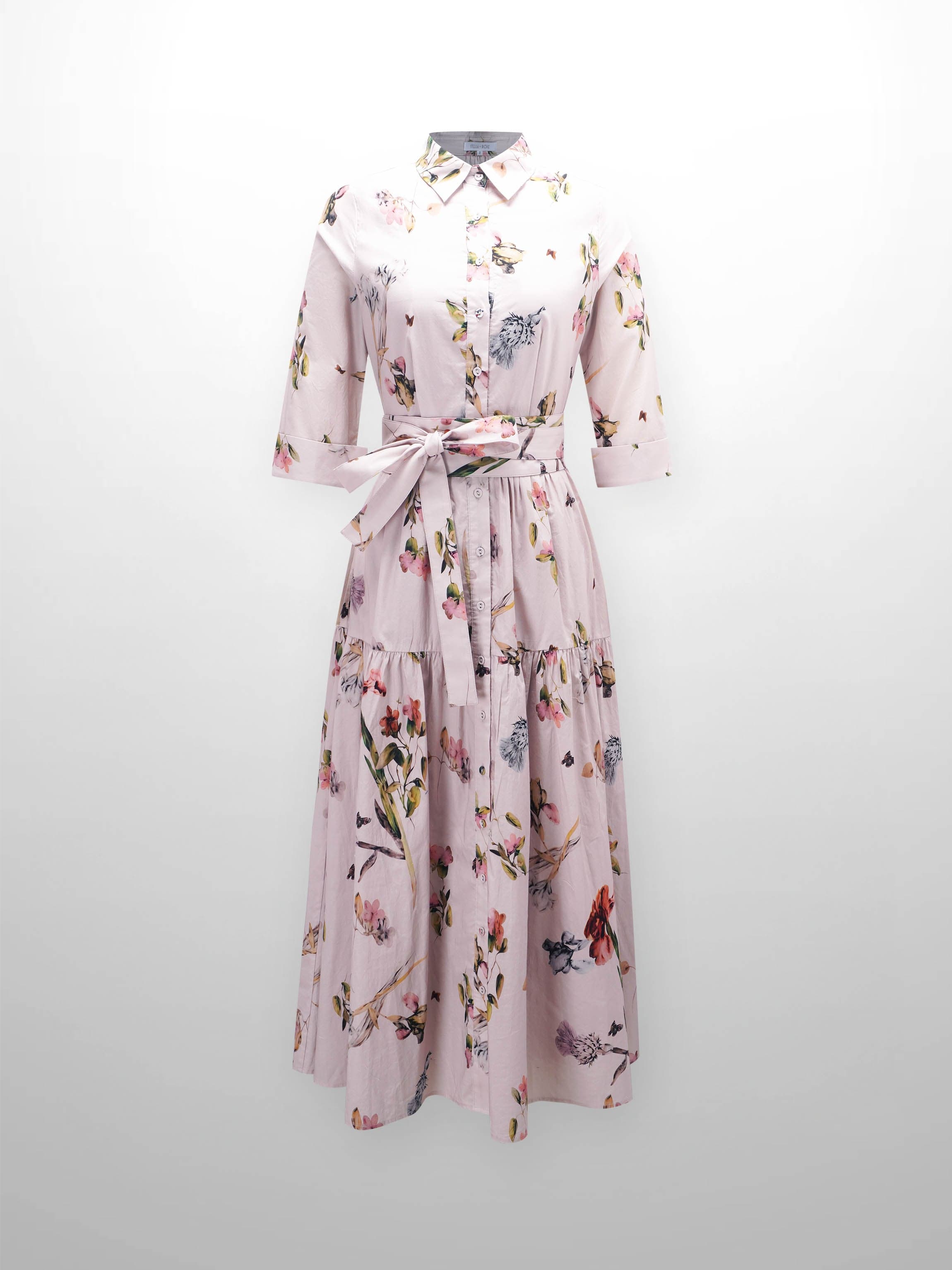 Printed Cotton Belted Shirtdress-Whimsical Floral