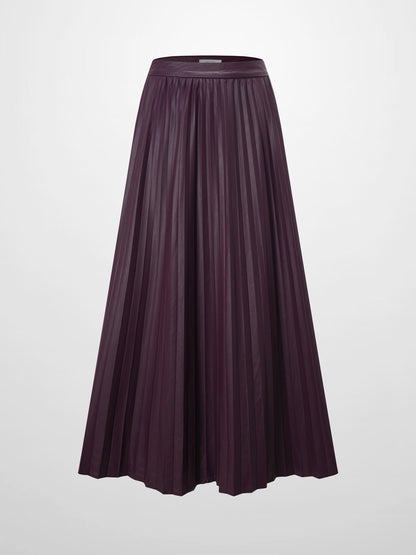 Accordion Pleated Faux Leather Skirt-Eggplant