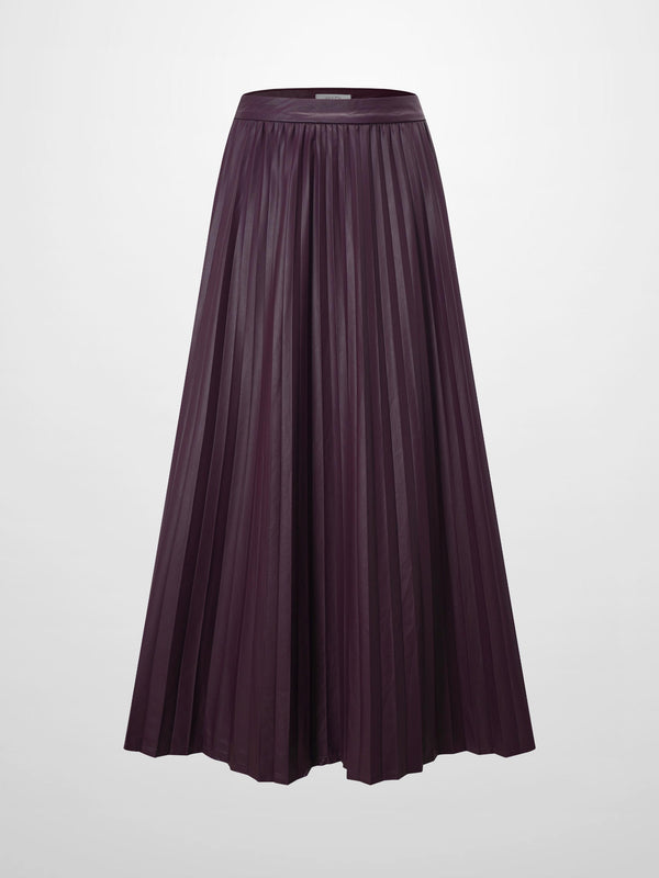 Accordion Pleated Faux Leather Skirt-Eggplant
