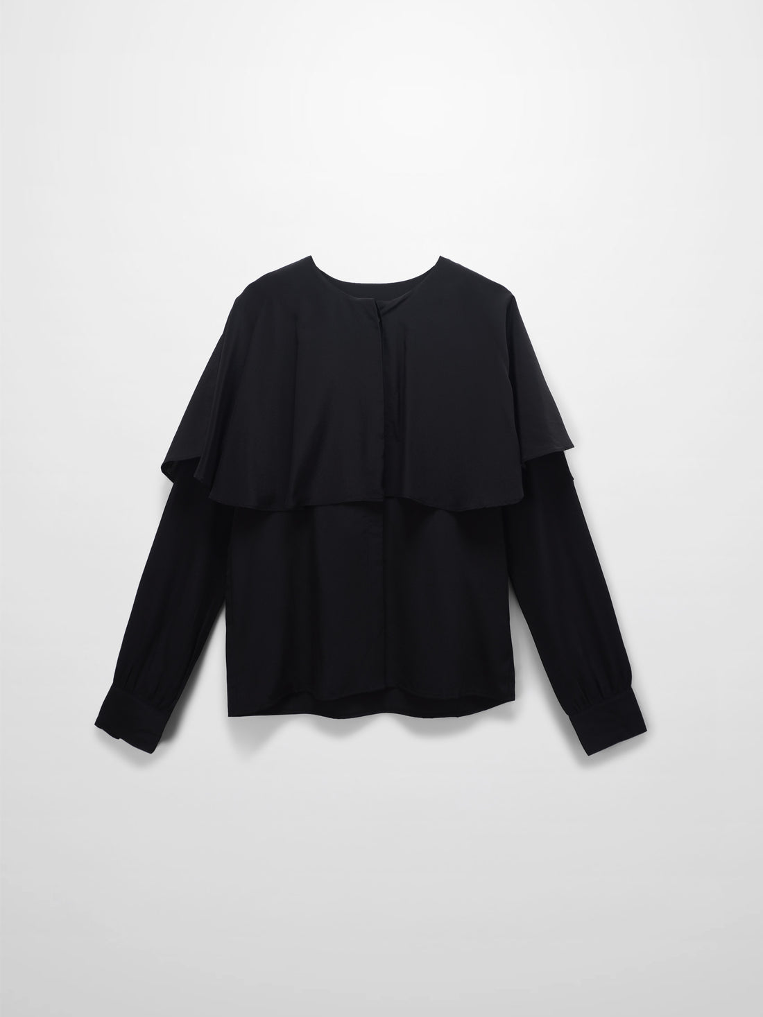 Silk Cape Blouse-Black
