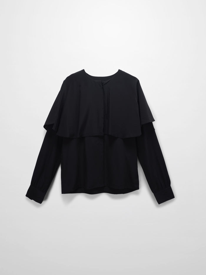 Silk Cape Blouse-Black