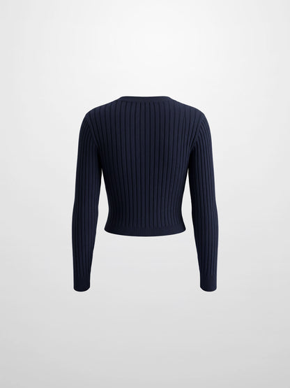 Lightweight Ribbed Cardigan 17"- Navy