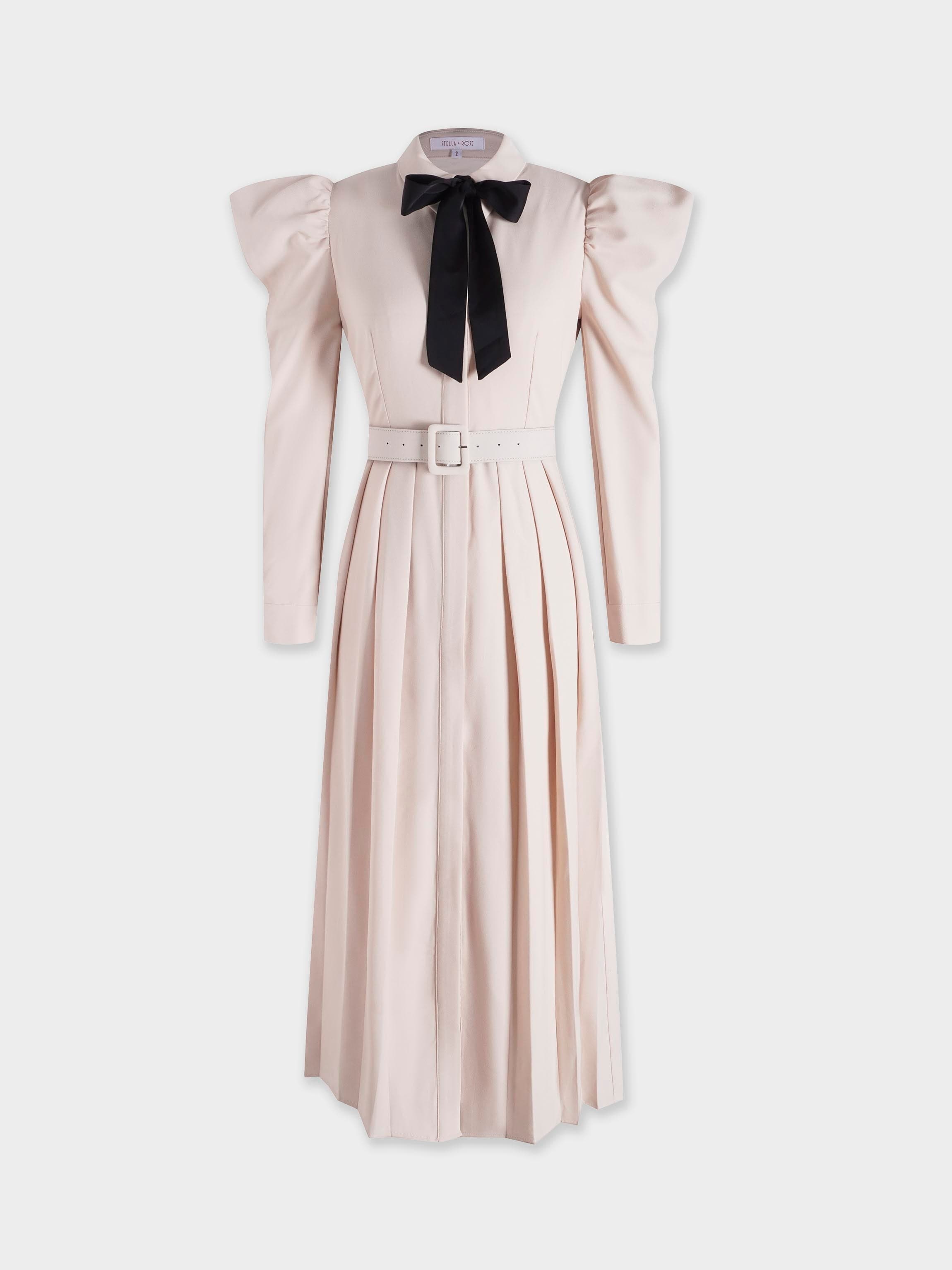 Lily Dress-Cream/Black Bow