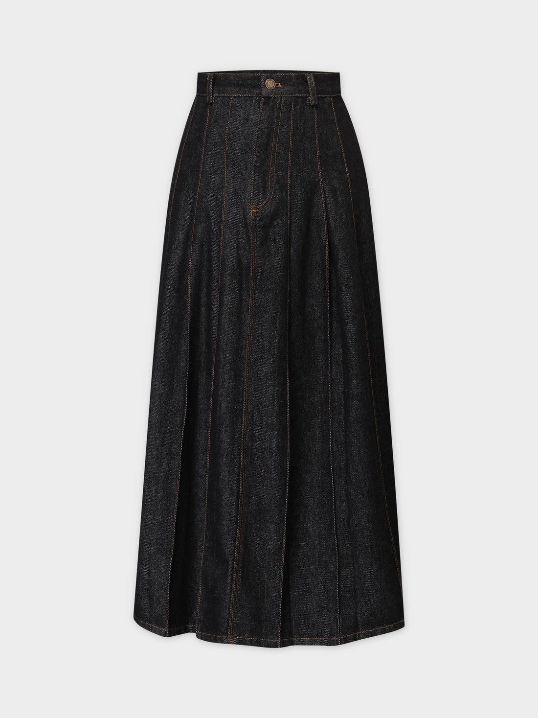 Stitched Pleated Skirt-Black