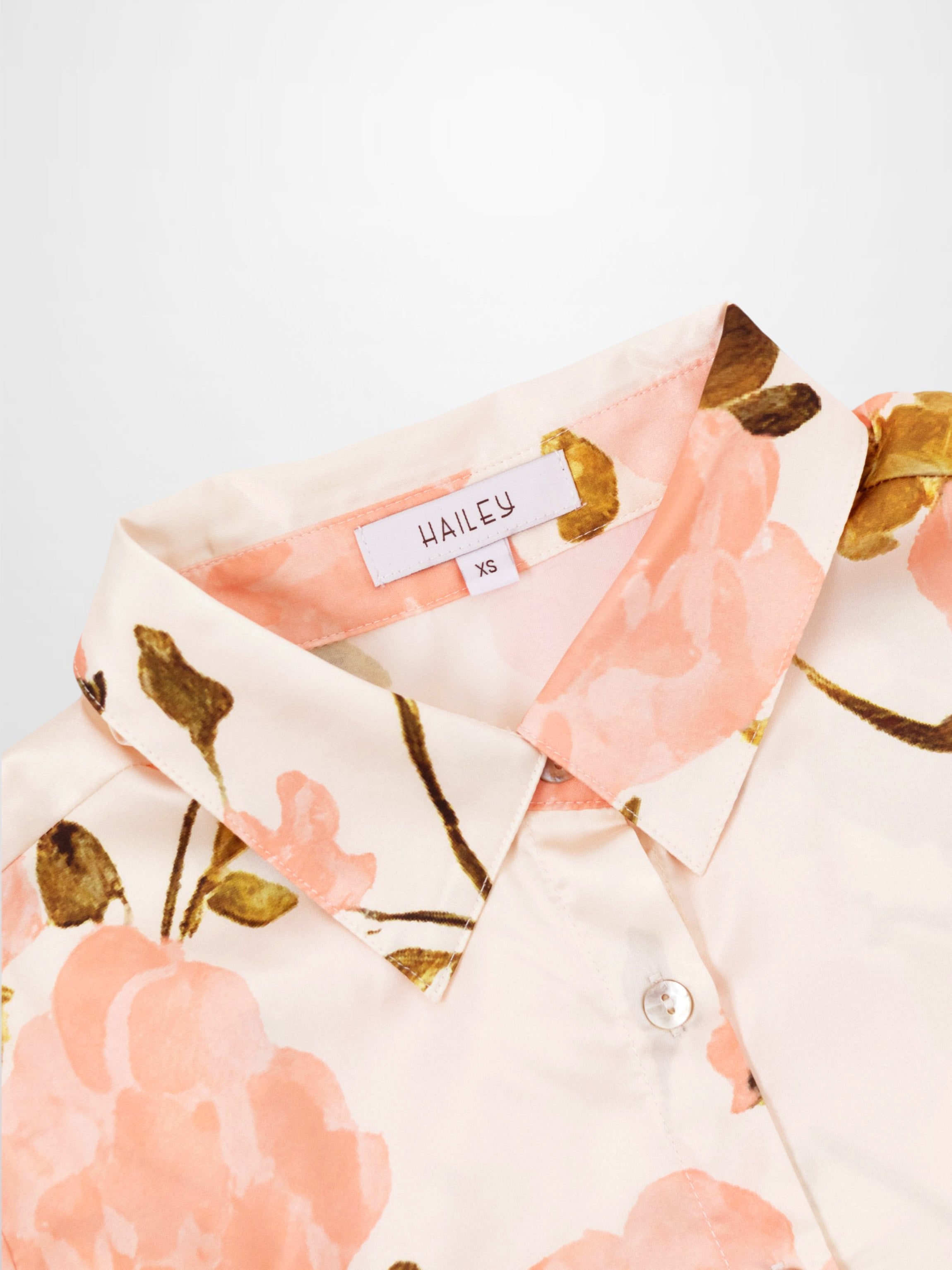 Button Down Faux Satin Blouse-Peach Floral