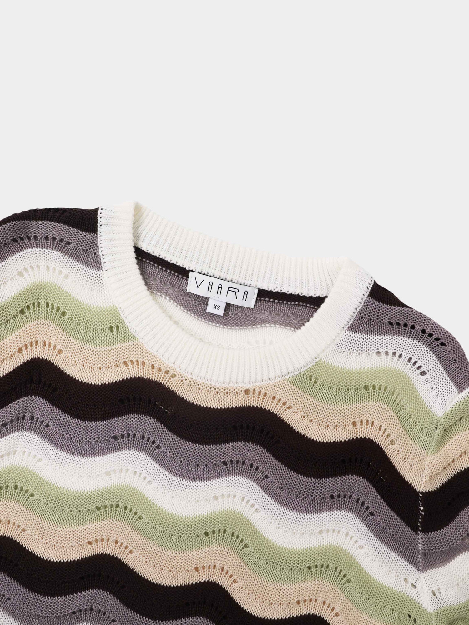 Crochet Stripe Sweater - Brown/Green/Cream