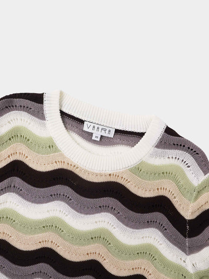 Crochet Stripe Sweater - Brown/Green/Cream