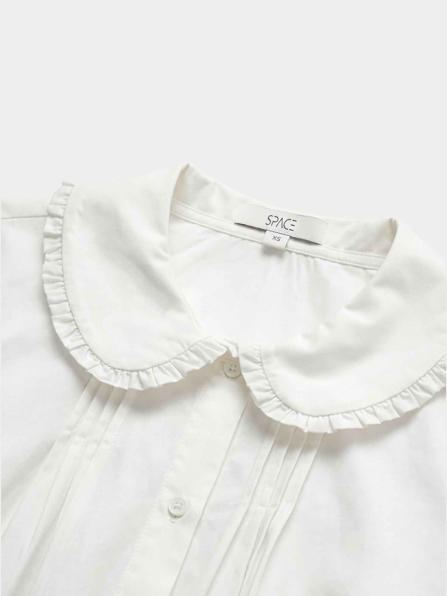 Ruffle Collar Pintuck Pleat Blouse-White