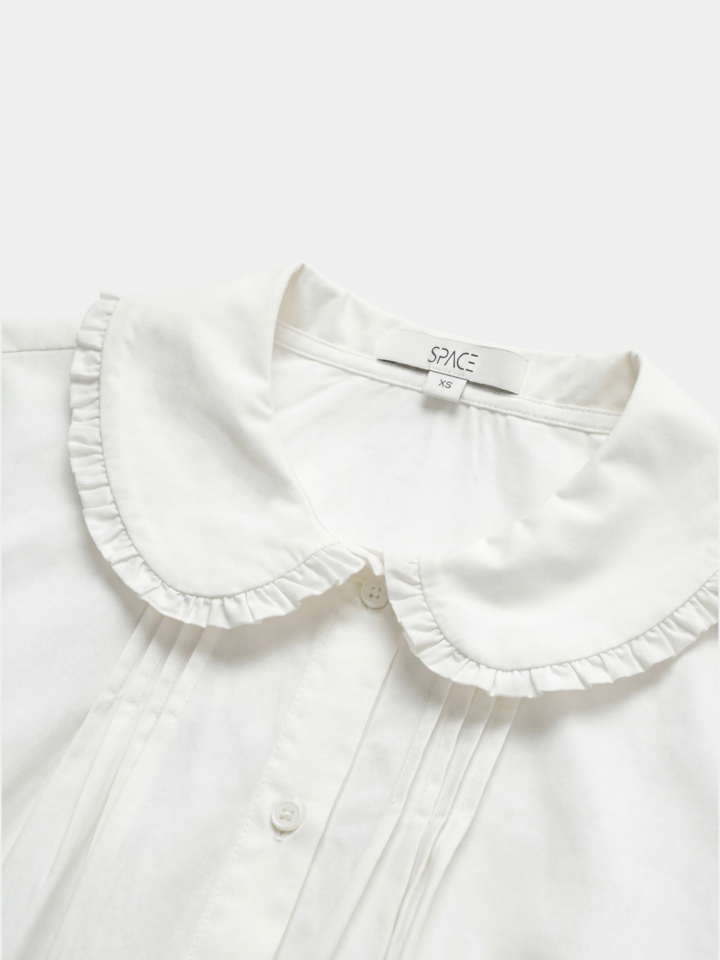 Ruffle Collar Pintuck Pleat Blouse-White